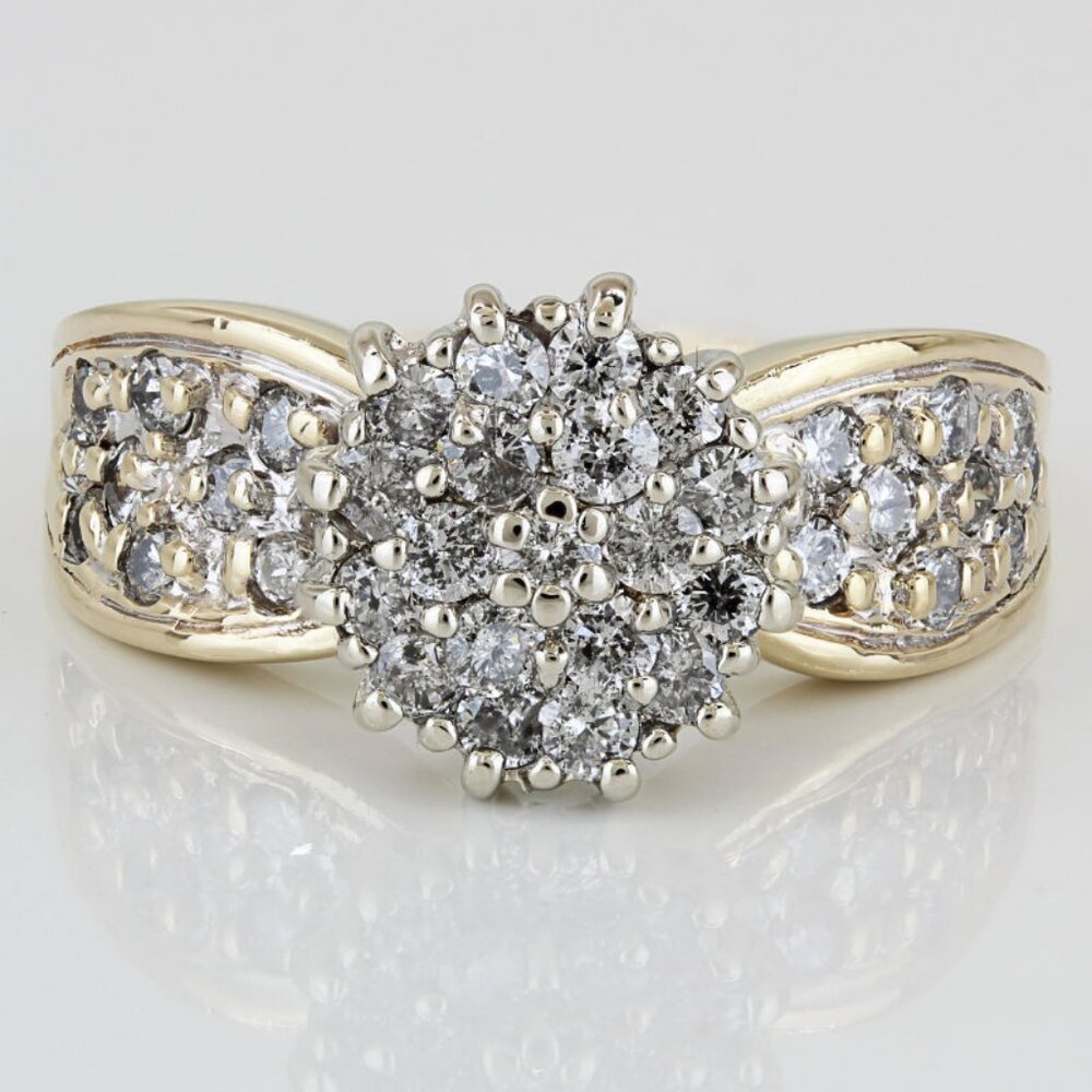 Vintage 10K Gold Diamond Illusion Cluster Cocktail Ring – Round Pavé Band Gift